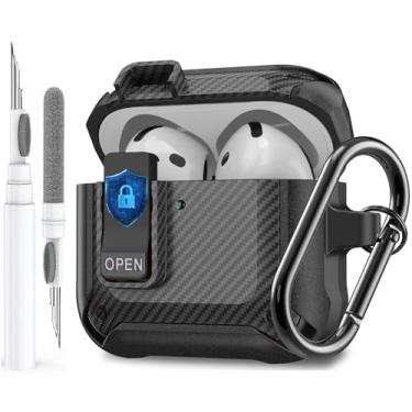 Imagem de Olytop Capa para Airpods 4 com clipe de bloqueio, capa robusta Apple Airpods 4ª geração 2024 masculina e feminina, armadura à prova de choque para iPod 4 geração, capa rígida protetora com mosquetão e