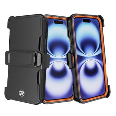 Imagem de Wireless PROTECH Capa compatível com Apple iPhone 16 (tamanho de tela 6,1 polegadas), coldre com clipe de cinto resistente com camada tripla de TPU e capa lisa de policarbonato (preto/laranja)