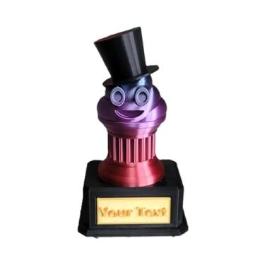 Imagem de Znet3D Troféu Emoji de cocô de cavalheiro – cartola preta elegante em pedestal preto com placa de identificação personalizável – 16,5 cm de altura, prêmio divertido e exclusivo para qualquer ocasião