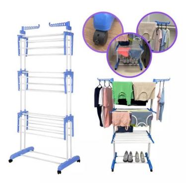 Imagem de Varal De Roupas Chão 3 Andares Dobrável Grande Com 4 Rodas - Ahc Mento