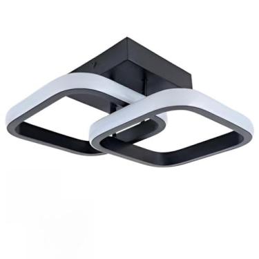 Imagem de Luminaria Plafon de Teto Moderno Estilo Pendente Quadrado Duplo Luz 3 em 1 de Led Sobrepor 22W Cor Preto Luz (Amarelo Quente 3000k, Neutra 4500k, Branco Frio 6500K)
