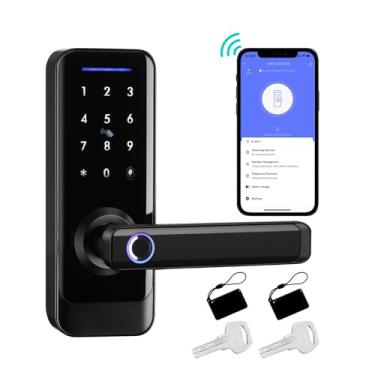 Imagem de GEKRONE Fechadura inteligente para porta frontal com alavanca, fechadura de impressão digital com teclado de entrada sem chave, conjunto de puxadores de tela sensível ao toque digital biométrico com