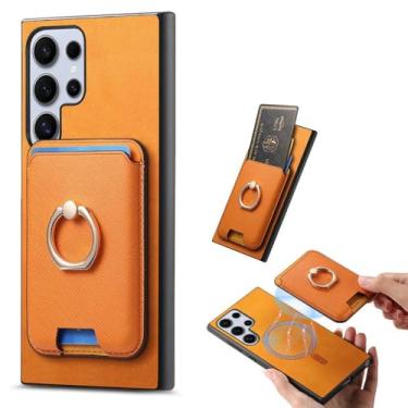 Imagem de Capa de celular com anel magnético e porta-cartão para Samsung Galaxy S24 Ultra S23 FE A05S A05 A15 A25 A35 A55 A24 A34 A54 A14, laranja, para Galaxy S23 Ultra