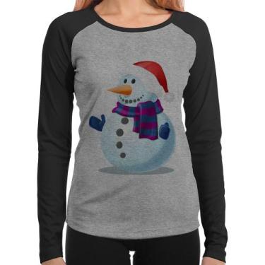 Imagem de Baby Look Raglan Boneco de neve Manga Longa - Foca na Moda, Cinza, Pre