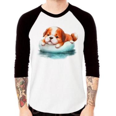 Imagem de Camiseta Raglan Cachorrinho Na Piscina  Manga 3/4 - Foca na Moda, Bran