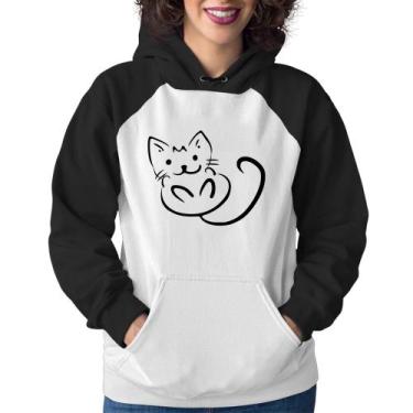 Imagem de Moletom Feminino Gatinho Traços - Foca na Moda, Branco, Preto, G