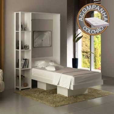Imagem de Cama Articulada Solteiro 4 Prateleiras 2 Nichos CM8013 Branco Tecnomobili + Colchão Ortobom