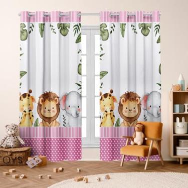 Imagem de Cortina Infantil Blackout 2,80x2,20 Decoração Divertida para Quarto de Criança (Safari Baby Rosa)