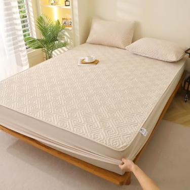 Imagem de Protetor de Colchão Impermeável Lençol Simples Cor Sólida Capa de Colchão Amigável à Pele Respirável Queen King Size Colchão com Bolso Profundo Decoração de Quarto Cáqui ||Super King: 180.3x221.0 cm