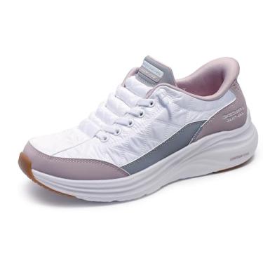 Imagem de Skechers Tênis feminino de espuma de contorno confortável para mãos livres sem cadarço, Branco/Lavanda, 36