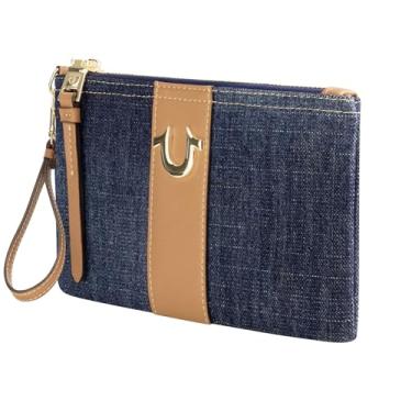 Imagem de Mini carteira feminina True Religion, pequena bolsa clutch compacta com alça de pulso, jeans escuro, tamanho único, Jeans escuro
