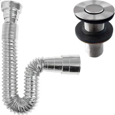 Imagem de Kit Valvula Click e Sifao Cromado Sanfonado Universal Extensivel Banhe