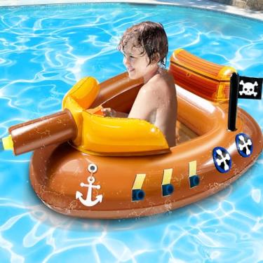 Imagem de iGeeKid [Pistolas De Esguicho De Água] Boia De Piscina De Navio Pirata Para Crianças De 3 A 11 Anos, Brinquedos Infláveis De Barco De Natação, Boias De Passeio Para Meninos, Meninas, Crianças Pequen