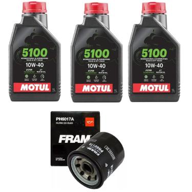 Imagem de KIT TROCA DE ÓLEO 3X MOTUL 5100 10W-40 4T 1L + FILTRO FRAM XJ6 Z400 Ninja 300 400 Versys 300