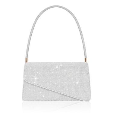 Imagem de Toptime Bolsa de noite formal clutch para mulheres, bolsas femininas com glitter, bolsa de aba assimétrica para festa de casamento, Prata