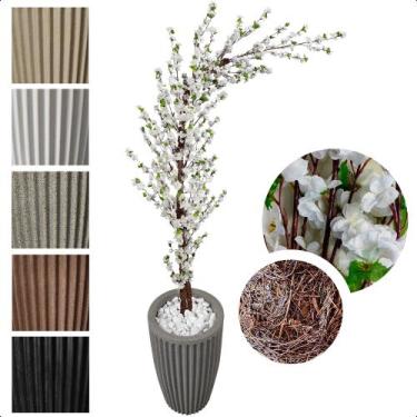 Imagem de Cerejeira Artificial Curva Sakura Branca Grande Vaso Decoração - Flor 