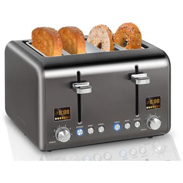 Imagem de Torradeira Elétrica 4 Fatias, Aço Inoxidável 1800W, 110v, SEEDEEM, Cinza escuro