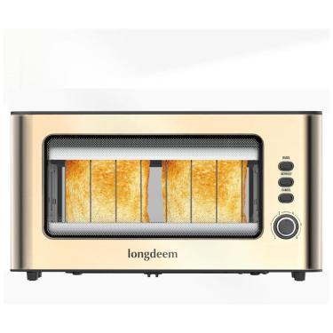 Imagem de Torradeira 2 Fatias com Desligamento Automático, 6 Níveis de Tostagem e Bandeja de Migalhas Removível, 110V 1000W, LONGDEEM, Dourado