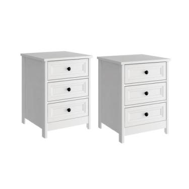 Imagem de Mesa de Cabeceira Ditália 2 Unidades 3 Gavetas DM-111 Branco