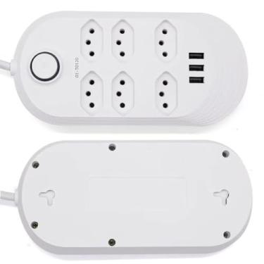 Imagem de Régua de Extensão Elétrica com 6 Tomadas e 3 Portas USB, 2500W, Branca