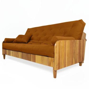 Imagem de Sofá Cama Paris Ripado Sarja Madeira Nobre - Caramelo