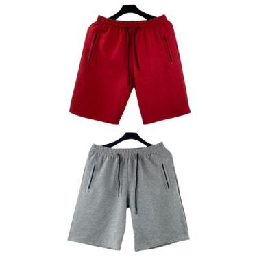 Imagem de kit 2 bermudas moletom masculino adulto bolsos lateral com ziper - f.g