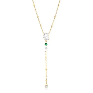 Imagem de Sngia Colar feminino com pingente de diamante CZ esmeralda verde banhado a ouro 18 K, banhado a ouro 18 K, joia delicada, vintage, feita à mão, exagerada, fina, fina, fina, delicada, acessórios de