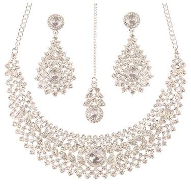 Imagem de Touchstone Conjunto de colar feminino Hollywood Glamour Diamond Look Rhinestone Crystal Grand Bridal Designer Jewelry Hasli em tom dourado ou prateado., Sem Pedra Preciosa