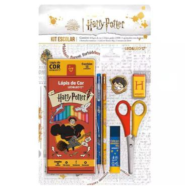 Imagem de Kit Escolar Harry Potter 12 Lápis de Cor + Lápis Grafite Estampado + Apontador + Borracha + Cola + Tesoura - Leo&Leo