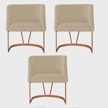 Imagem de Kit 03 Poltrona Cadeira Aurora Luxo Confort Industrial Ferro Bronze Veludo Bege - Ahz Móveis