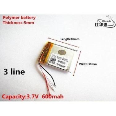Imagem de Bateria  3,7v 600mah Com 3 Fios 5mm X 30mm X 40mm 503040 .. - bgb