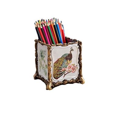 Imagem de Porta-lápis de mesa, suporte de pote de lápis, suporte de escova de dentes, recipiente organizador de mesa de resina, decoração de mesa de escritório, estante de estudo, organizador de lápis, pote de