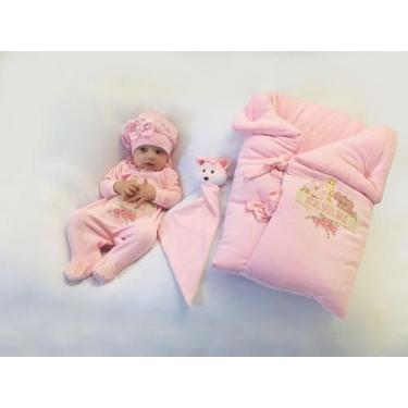 Imagem de Kit Saída Maternidade Menina Inverno Rosa De Plush com Saco de Dormir 