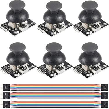 Imagem de DKARDU 6 peças de módulo de joystick XY de eixo duplo módulo PS2 sensor de alavanca de controle de joystick de jogo KY-023 XY módulo de breakout de joystick de eixo duplo com cabo Dupont para Arduino