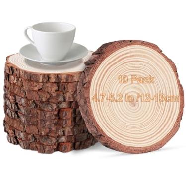Imagem de Timburst Fatias De Madeira 4,7 A 5,2 Polegadas, 10 Bases Para Copos Sem Acabamento, Centros Mesa Mesas, Círculos Artesanato, Decoração Rústica Casamento, Chá Bebê Natal