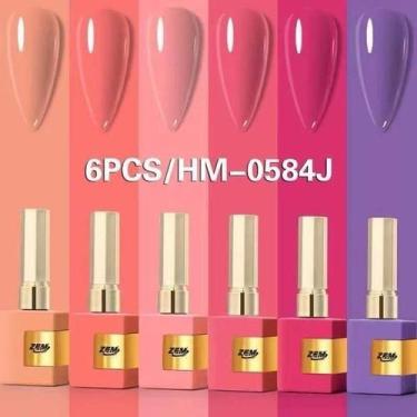 Imagem de Kit C/6 esmalte em gel 15g colorido brilhante Zem - oem, HM-0584-J