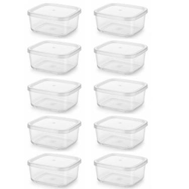 Imagem de Jogo 10 Potes Quadrados 520ml com Tampa, Potes Plástico Transparente F