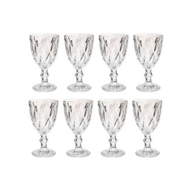 Imagem de Kit 8 Taça Diamante Bico De Jaca Vidro Transparente 300ml - ECO'S