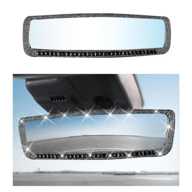 Imagem de Auttoop Espelho retrovisor de carro, espelho retrovisor interior de strass brilhante com vidro HD, espelho retrovisor de encaixe grande angular com diamante de cristal brilhante, acessórios de