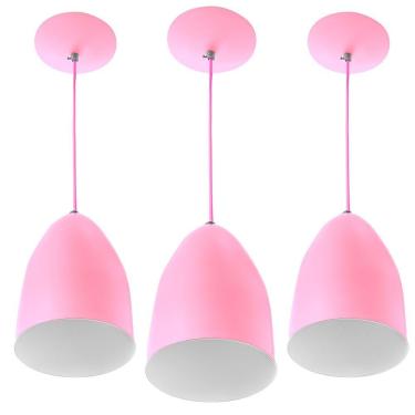 Imagem de Kit 3 Lustre Pendente Luminária Sadan Alumínio Rosa Bebê