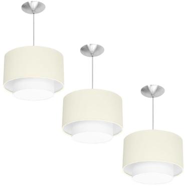 Imagem de Kit 3 Lustres Cupula Pendente Dome Duplo Bege Com Branco