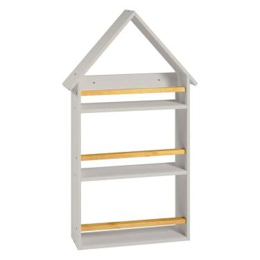 Imagem de Prateleira Casinha 106x68x10cm Infantil Cinza/Amêndoa