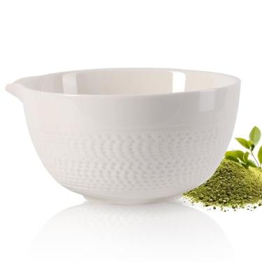 Imagem de CAMATET Tigela Matcha com bico, tigela de cerâmica Matcha de 500 ml/510.3 g, matcha chawan cerimonial japonês para Matcha em pó/salada/fruta/sopa/chá - branco