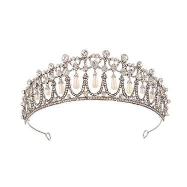 Imagem de Coroa de casamento de cristal barroco pérola de cristal tiaras de noiva Diana Crown, diadema de concurso de strass, acessórios de cabelo para noiva