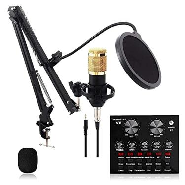 Imagem de AKALNNB Conjunto de microfone condensador BM-800, kit de microfone BM-800, placa de som ao vivo com braço de microfone ajustável, mesa para gravação e transmissão de estúdio