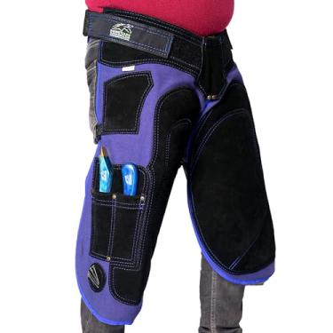Imagem de Equine Care Avental Farrier Chaps couro bovino de 2 mm, tela 500 GSM, malha de ar, 73,7 cm de comprimento, cintura ajustável (71 cm-132 cm), suporte ergonômico acolchoado de espuma para coxas e costas