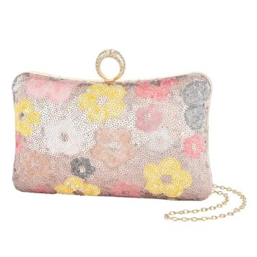 Imagem de AMOUR DE LOTUS Bolsa de noite para mulheres, bolsas de lantejoulas de flores douradas, bolsa clutch de festa brilhante para casamento, coquetel, formatura, Bolsa de noite com lantejoulas florais