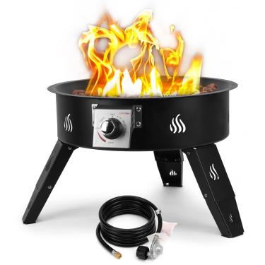 Imagem de ONLYFIRE OUTDOOR LIVING Fogueira de propano 48 cm com mangueira de gás, fogueira a gás ajustável em altura com rochas de lava - Lareira portátil sem fumaça para acampamento externo, fogueira, pátio