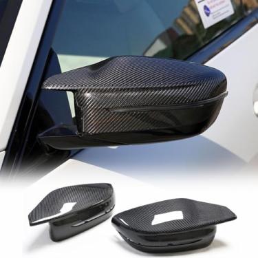 Imagem de Capas de espelho de fibra de carbono compatíveis com BMW G80 M3 G82 M4 2021-2023 estilo de substituição tampas de espelho retrovisor de porta lateral de carro tomada de fábrica LHD