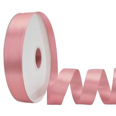 Imagem de LoomJoyz Fita de cetim rosa empoeirado de dupla face, 19 mm × 100 metros, ideal para embrulho de presentes, buquê de flores, artesanato, costura, casamentos, arranjos florais e laços